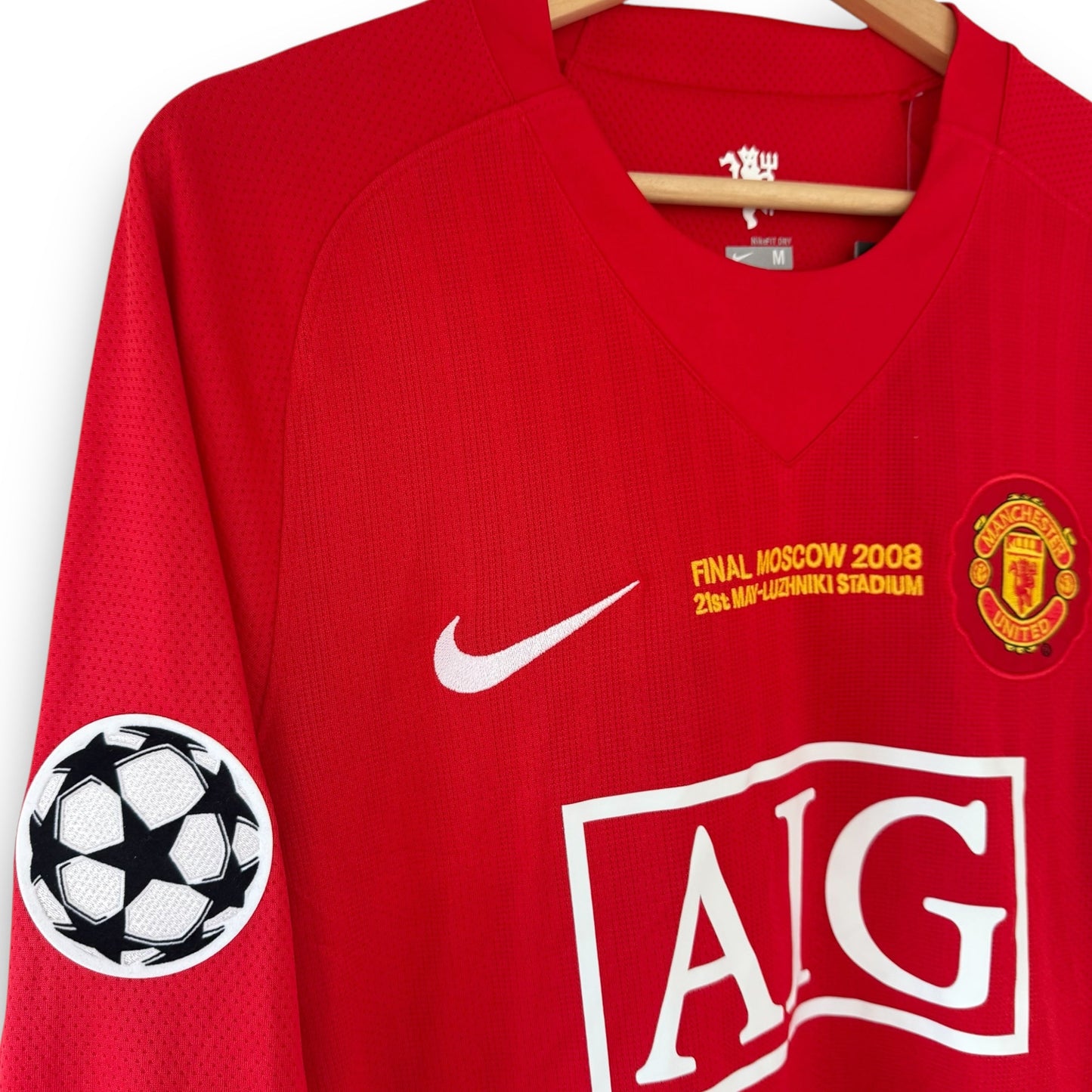 Camiseta Manchester United 2007-2008 Titular Final UCL Manga Larga