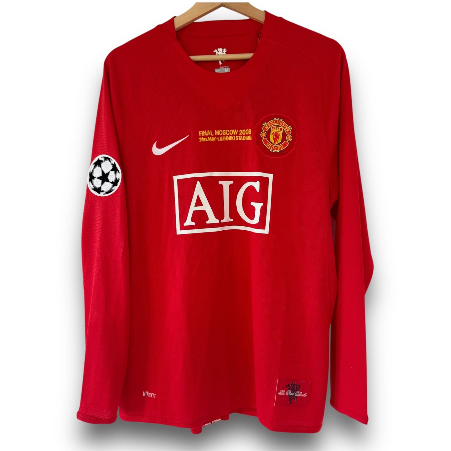 Camiseta Manchester United 2007-2008 Titular Final UCL Manga Larga