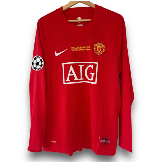 Camiseta Manchester United 2007-2008 Titular Final UCL Manga Larga
