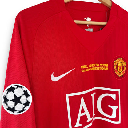 Camiseta Manchester United 2007-2008 Titular Final UCL Manga Larga