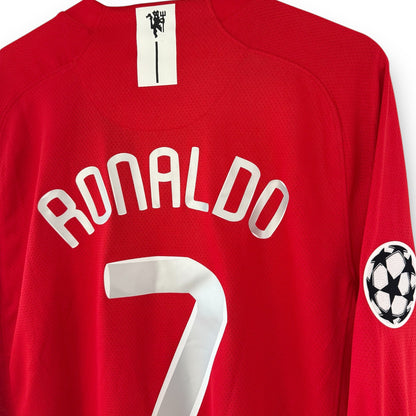 Camiseta Manchester United 2007-2008 Titular Final UCL Manga Larga